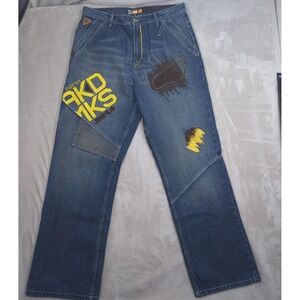 Akademiks Jeans Mens 36 Blue‎ AKDMKS Patchwork Distressed Hip Hop Streetwear
